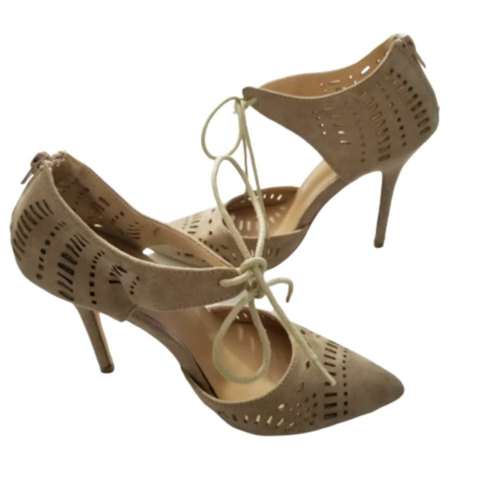 Ollio Cut Out Tie Up Faux Suede Heels Size…